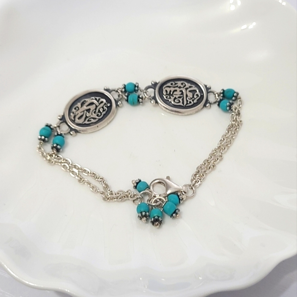Egyptian Sterling Silver Turquoise Boho Western Beaded Woven Chain Bracelet